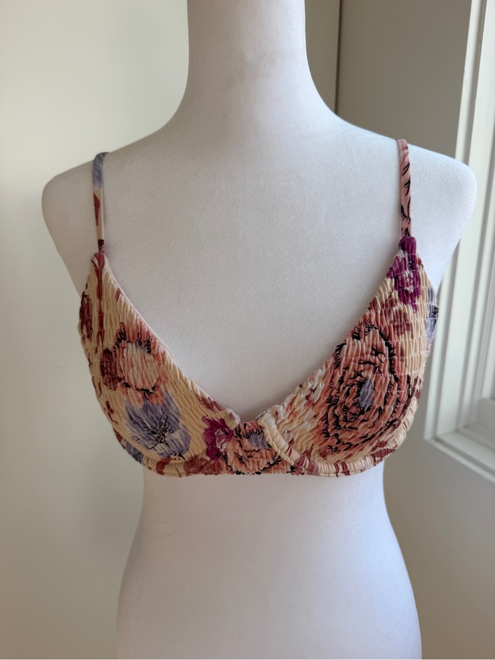 Tori Praver Floral Smocked Bikini Top MED